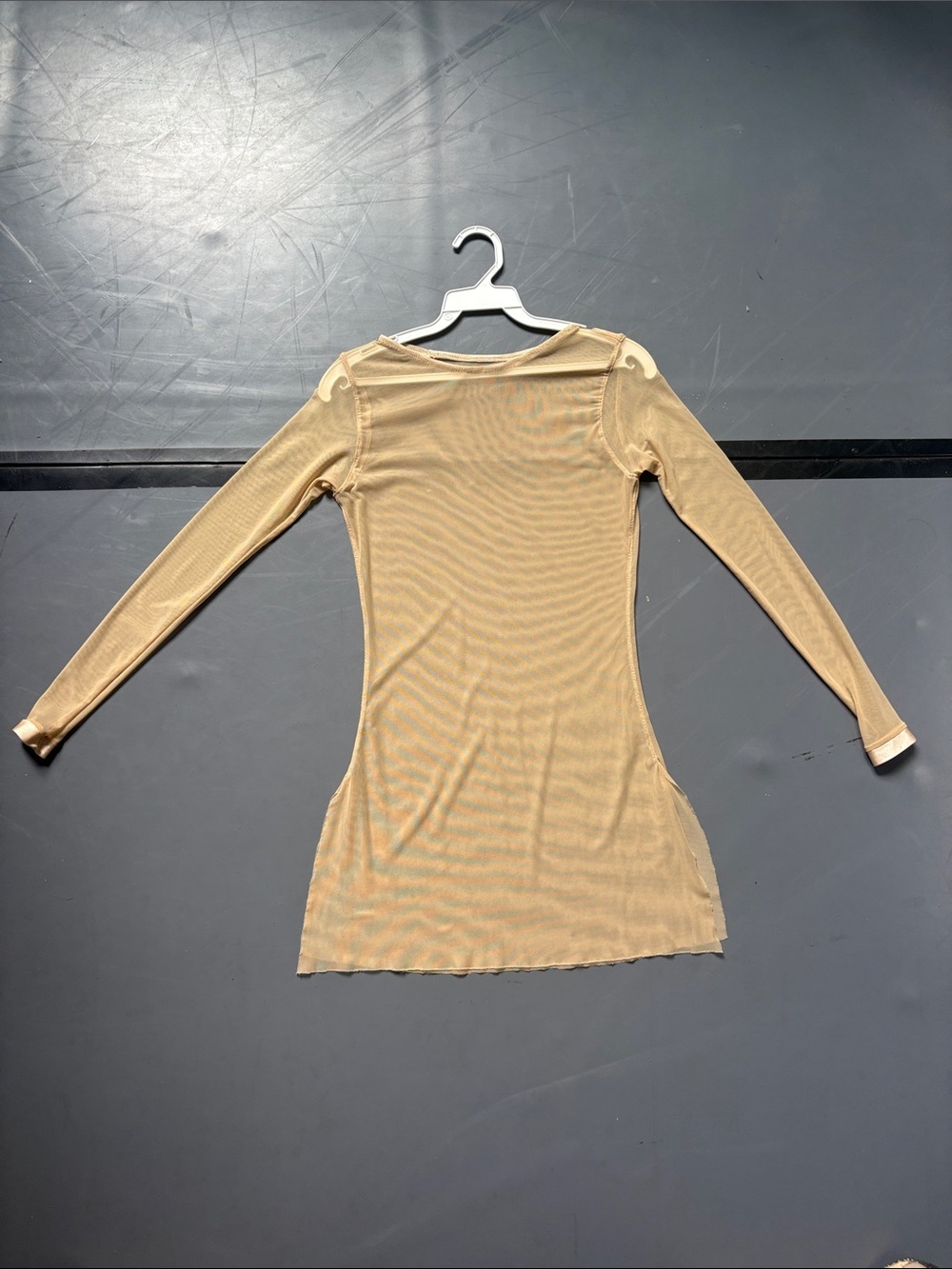 Custom Beige Long Sleeve Sheer Mesh Tunic